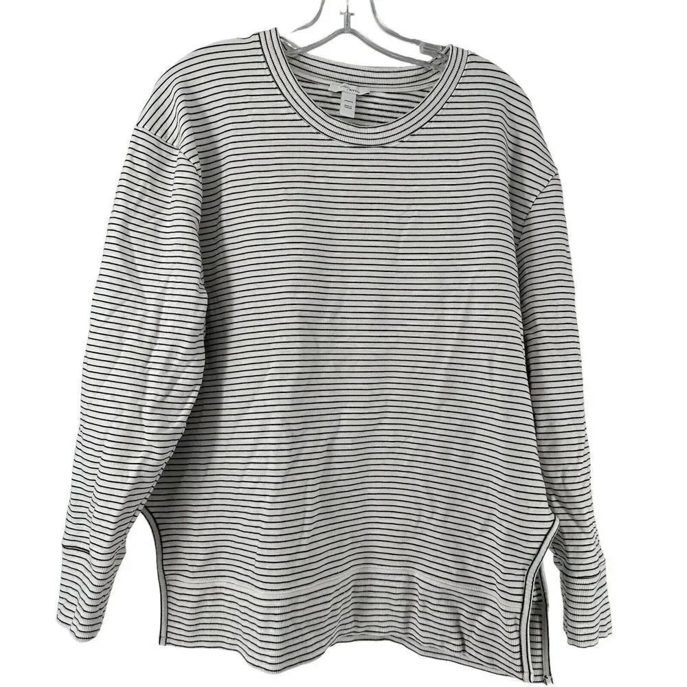 Daily Ritual Pullover Knit Top Womens Size XL Black White Striped Cotton Casual